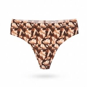 Calvin Klein Women's Thong Underwear All Over Print Brown Beige Seamless Size M